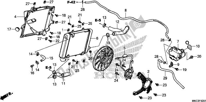 Alle onderdelen voor de Radiator (l.) van de Honda GL 1800 BD Goldwing DCT 2018