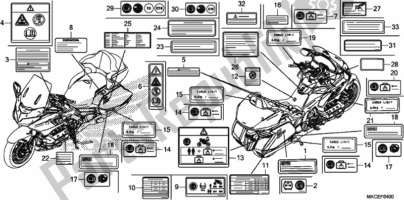 Todas las partes para Etiqueta De Precaución de Honda GL 1800 BD Goldwing DCT 2019
