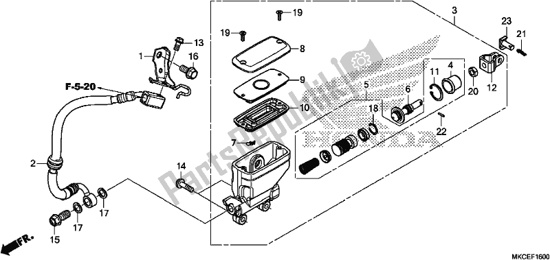 All parts for the Rear Brake Master Cylinder of the Honda GL 1800 BD Goldwing DCT 2019