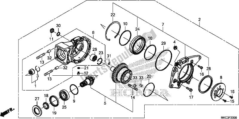 All parts for the Final Driven Gear of the Honda GL 1800 DA Goldwing Tour DCT 2018