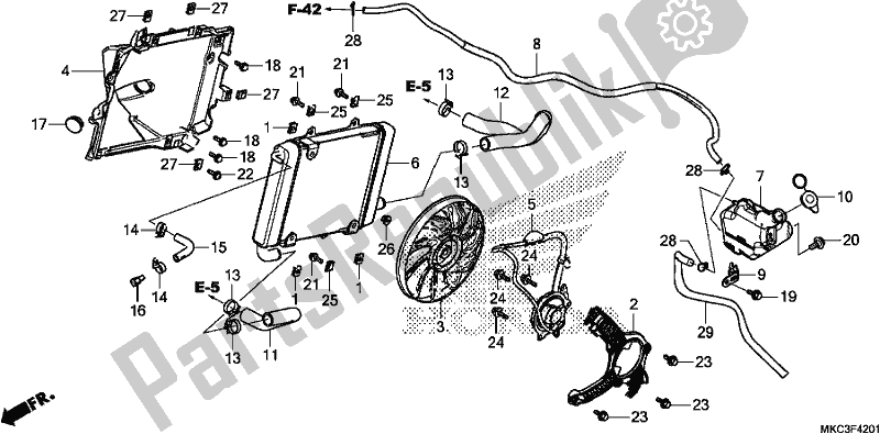 Todas as partes de Radiador (l.) do Honda GL 1800 DA Goldwing Tour DCT 2018