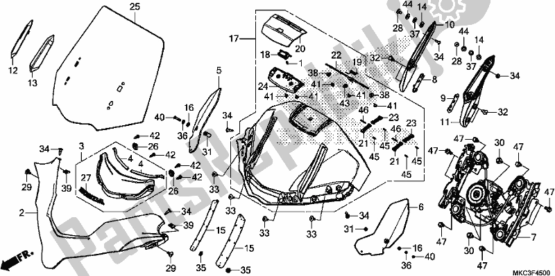Alle onderdelen voor de Voorruit van de Honda GL 1800 DA Goldwing Tour DCT 2018