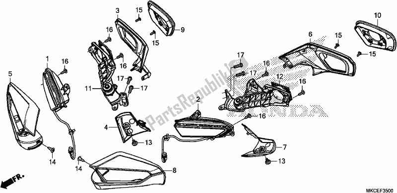 All parts for the Winker/mirror of the Honda GL 1800 DA Goldwing Tour DCT 2019