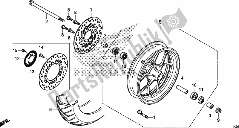 All parts for the Front Wheel of the Honda MSX 125 2017