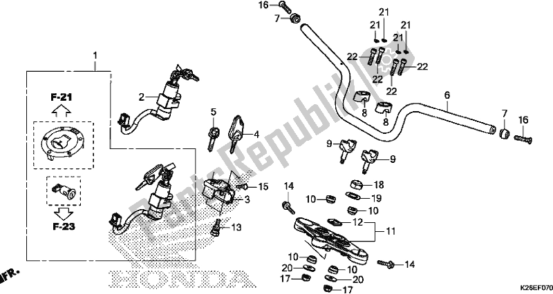 All parts for the Handle Pipe of the Honda MSX 125 2017