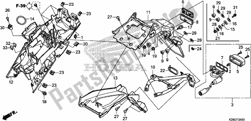 All parts for the Rear Fender of the Honda MSX 125 2017