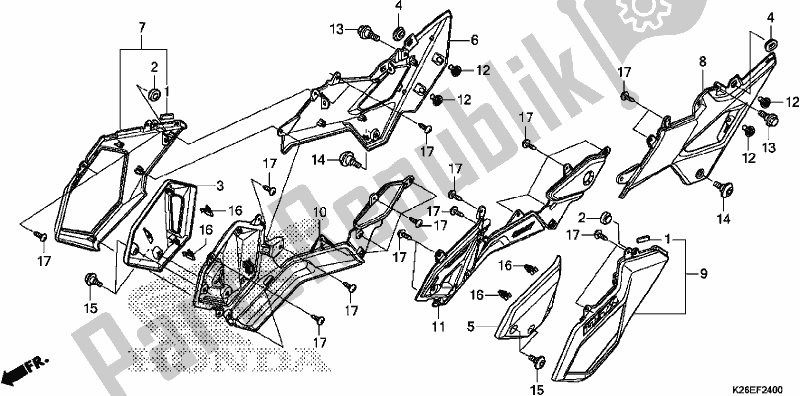 All parts for the Side Cover of the Honda MSX 125 2017