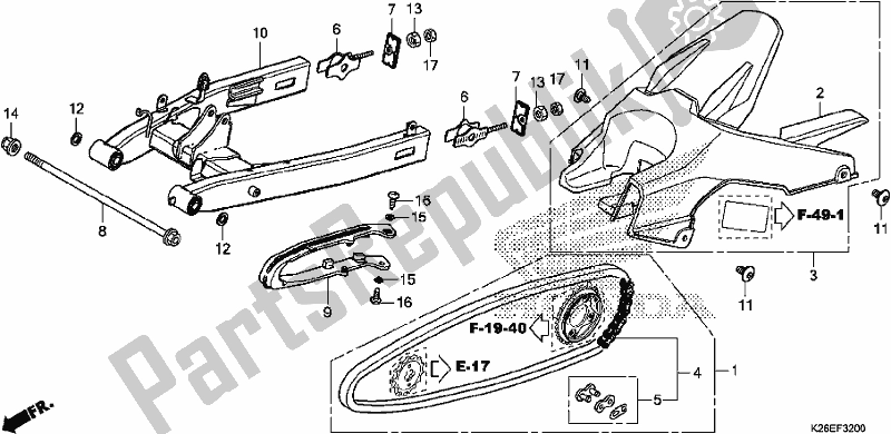 Toutes les pièces pour le Bras Oscillant du Honda MSX 125 2017