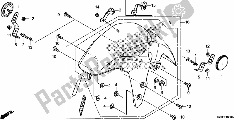 All parts for the Front Fender of the Honda MSX 125 2018