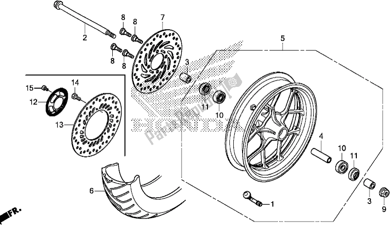 All parts for the Front Wheel of the Honda MSX 125 2018