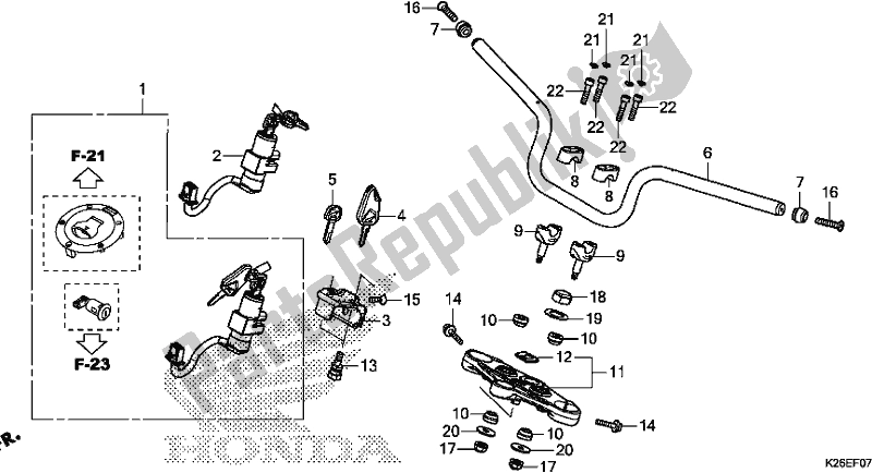 All parts for the Handle Pipe of the Honda MSX 125 2018