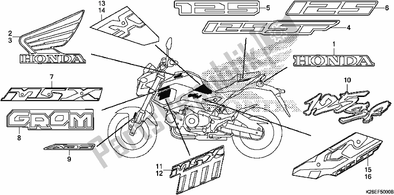 All parts for the Mark/stripe of the Honda MSX 125 2018