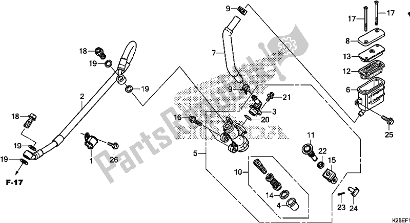 All parts for the Rear Brake Master Cylinder of the Honda MSX 125 2018