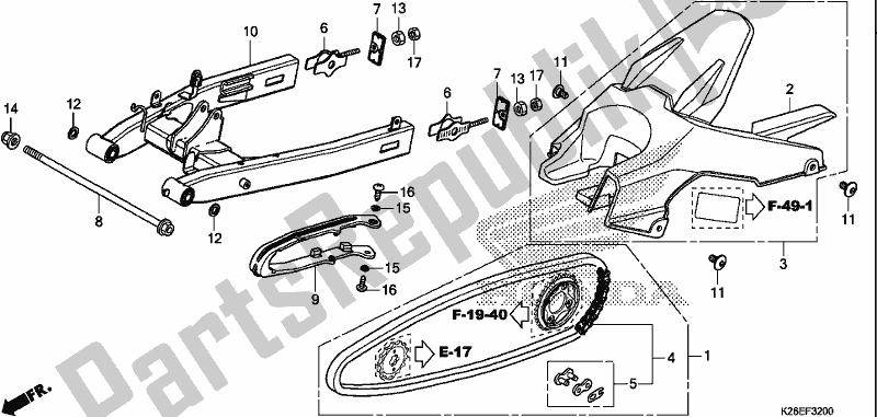 All parts for the Swingarm of the Honda MSX 125 2018