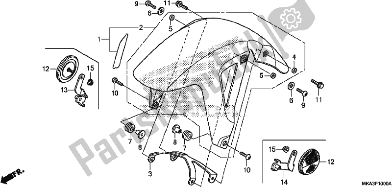 All parts for the Front Fender of the Honda NC 750 XA 2017