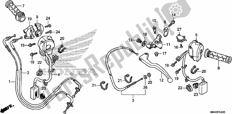 Todas as partes de Handle Lever/switch/cable do Honda NC 750 XA 2017