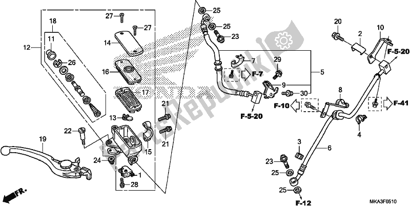 Wszystkie części do G?ówny Cylinder Hamulca Przedniego Honda NC 750 XA 2018