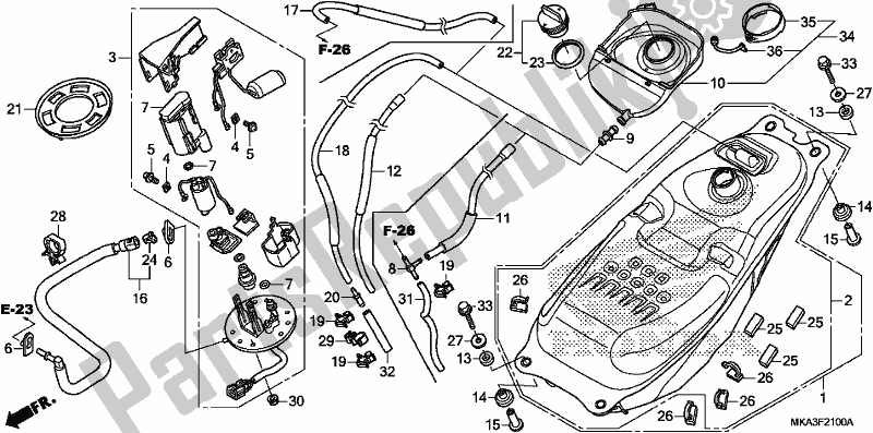 Alle onderdelen voor de Fuel Tank/fuel Pump van de Honda NC 750 XA 2018