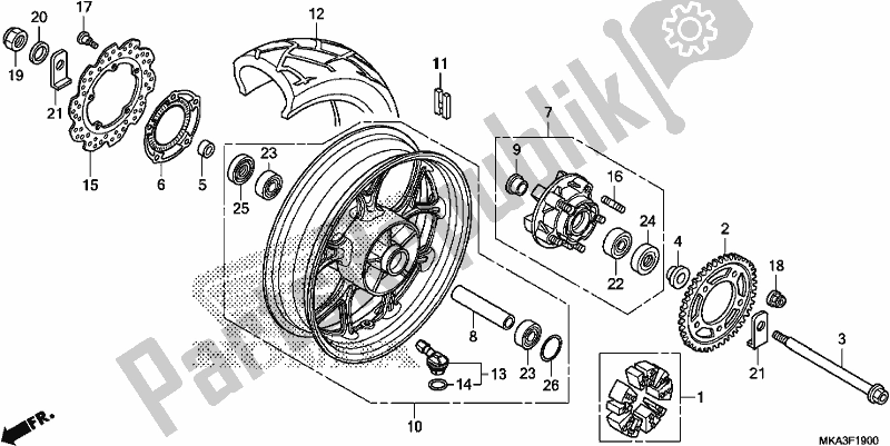 Alle onderdelen voor de Achterwiel van de Honda NC 750 XA 2018