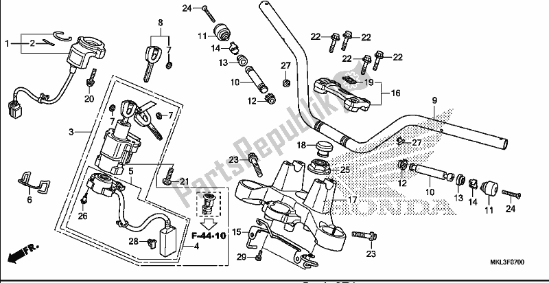 All parts for the Handle Pipe/top Bridge of the Honda NC 750 XA 2019