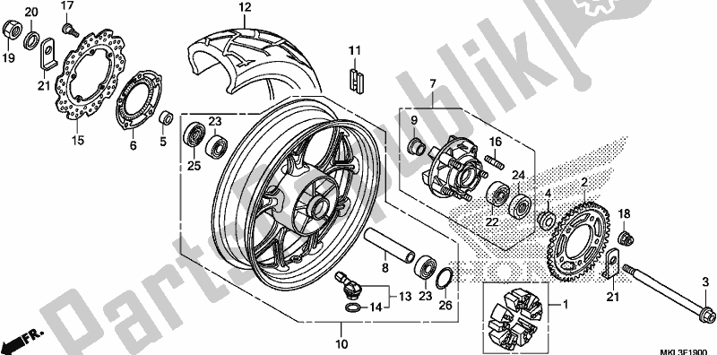 All parts for the Rear Wheel of the Honda NC 750 XA 2019