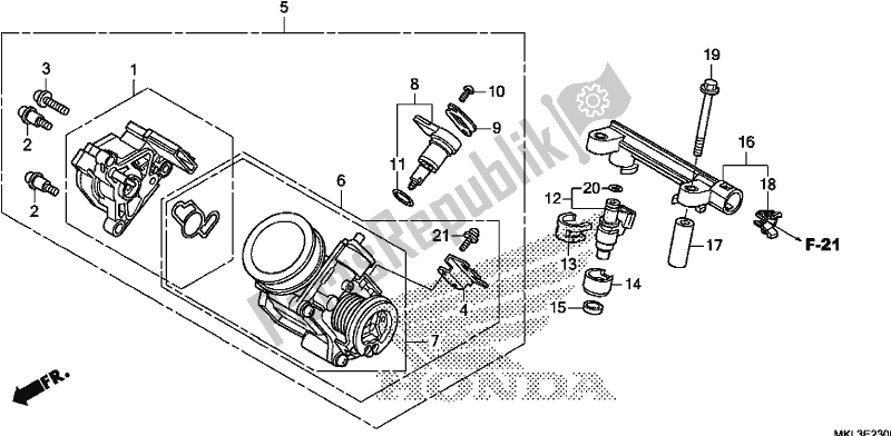 All parts for the Throttle Body of the Honda NC 750 XA 2019