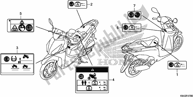 Todas as partes de Etiqueta De Cuidado do Honda NSC 110 CBF 2017