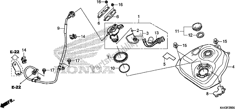 All parts for the Fuel Tank of the Honda NSC 110 CBF 2017