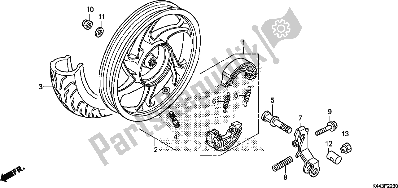 Todas as partes de Roda Traseira do Honda NSC 110 CBF 2017