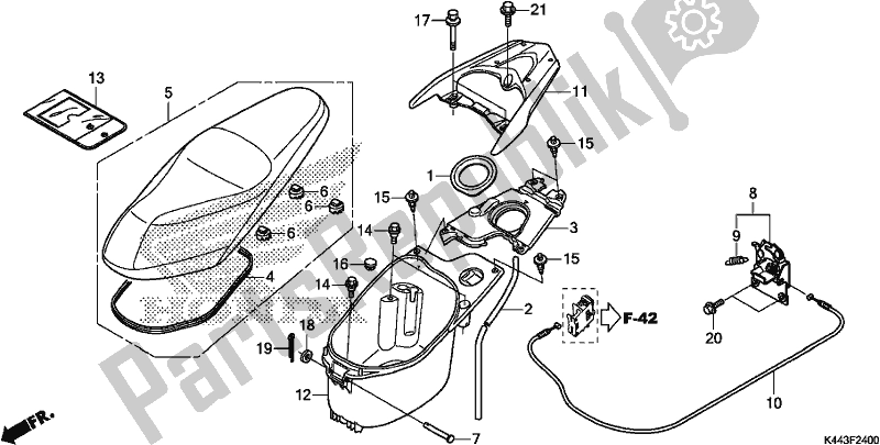 All parts for the Seat/luggage Box of the Honda NSC 110 CBF 2019
