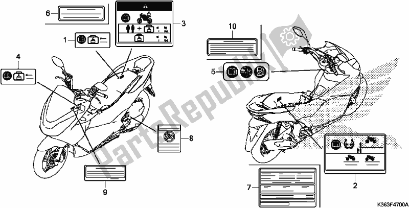 Wszystkie części do Etykieta Ostrzegawcza Honda PCX 150 2017