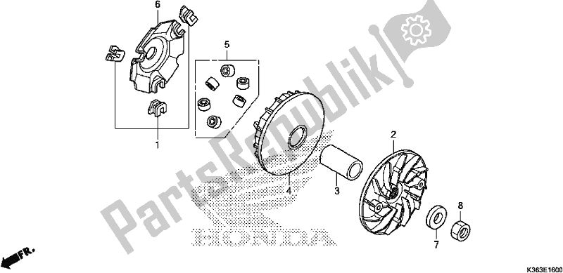 All parts for the Drive Face of the Honda PCX 150 2017