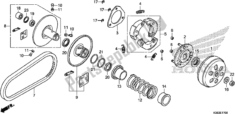 All parts for the Driven Face of the Honda PCX 150 2017