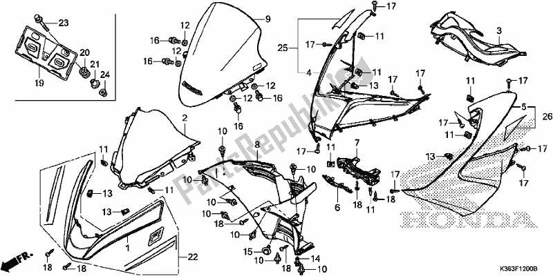 All parts for the Front Cover of the Honda PCX 150 2017