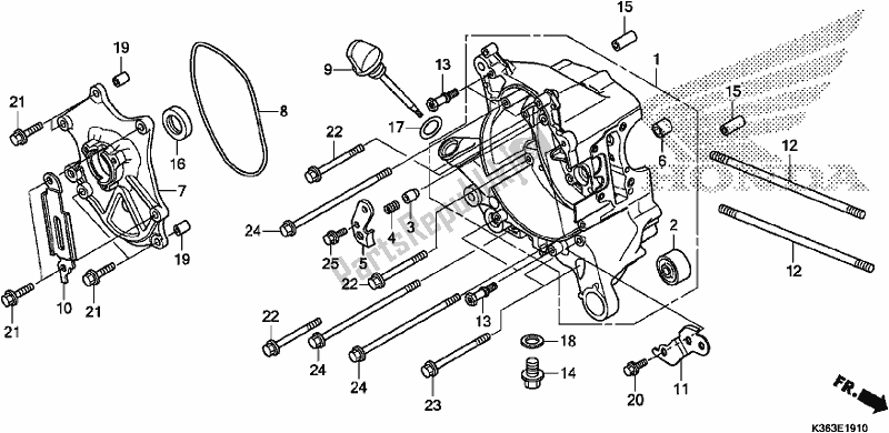 All parts for the Right Crankcase of the Honda PCX 150 2017