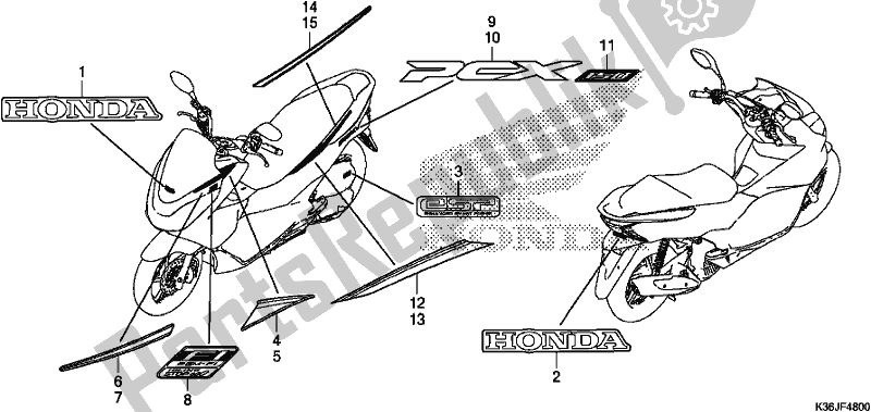 All parts for the Mark/emblem of the Honda PCX 150 2018