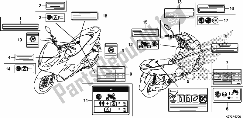 Alle onderdelen voor de Waarschuwingsetiket van de Honda PCX 150A 2019