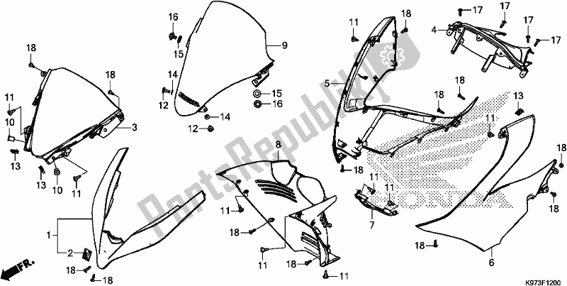 All parts for the Front Cover of the Honda PCX 150A 2019