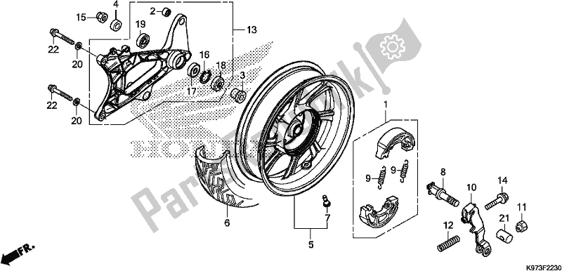 Alle onderdelen voor de Rear Wheel/swingarm van de Honda PCX 150A 2019