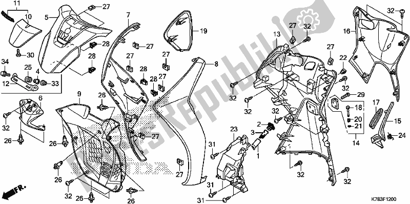 All parts for the Front Cover of the Honda SH 150D 2017