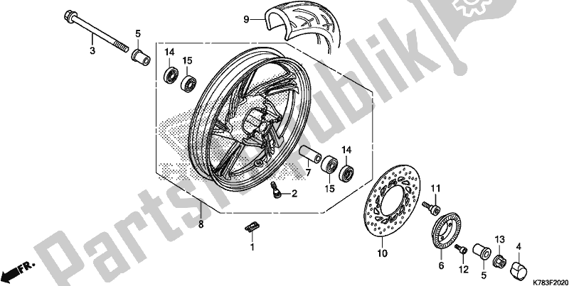 All parts for the Front Wheel of the Honda SH 150D 2017