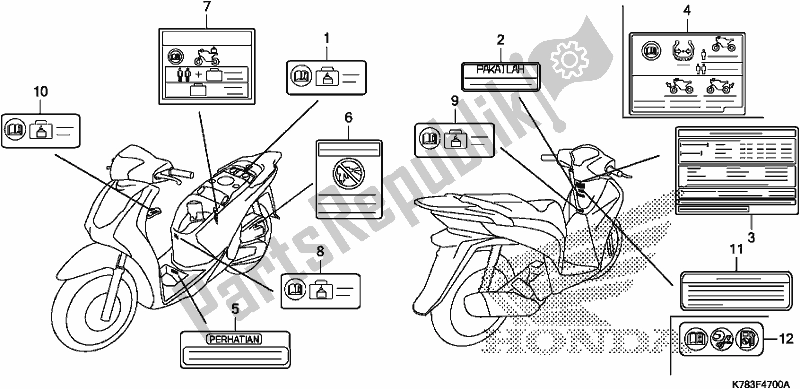 Todas las partes para Etiqueta De Precaución de Honda SH 150D 2019