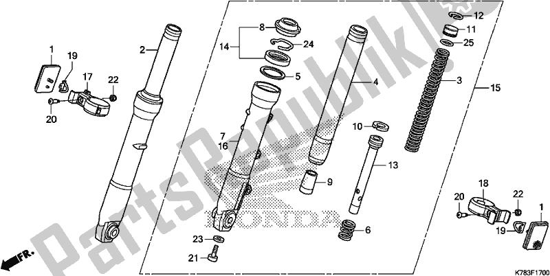 All parts for the Front Fork of the Honda SH 150D 2019