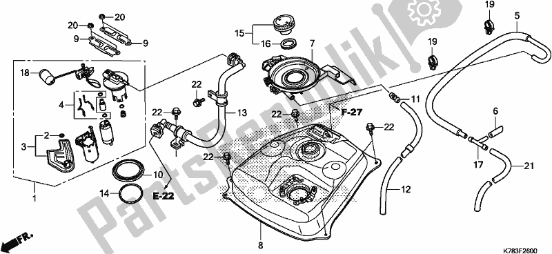 All parts for the Fuel Tank of the Honda SH 150D 2019