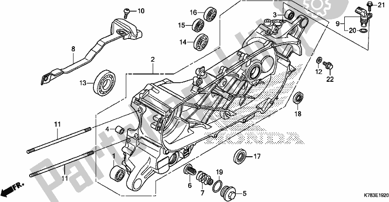 All parts for the Left Crankcase of the Honda SH 150D 2019