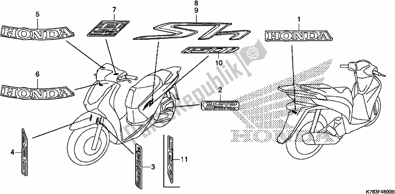 Wszystkie części do Znak Honda SH 150D 2019