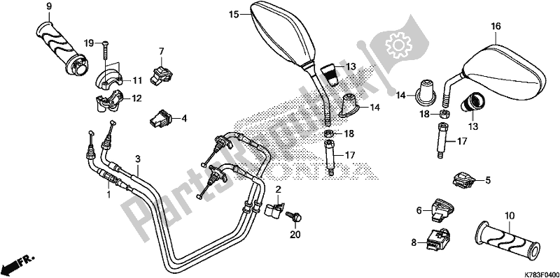 All parts for the Switch/cable/mirror of the Honda SH 150D 2019