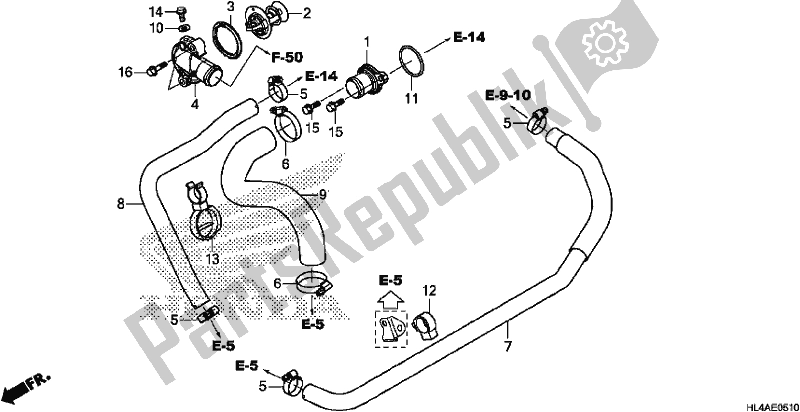 Alle onderdelen voor de Water Hose/thermostat van de Honda SXS 1000M3L Pioneer 1000 3 Seat 2017