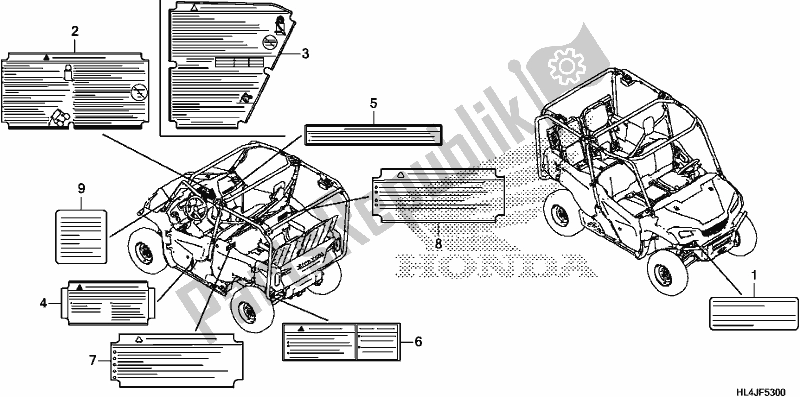 Todas las partes para Etiqueta De Precaución de Honda SXS 1000M3L Pioneer 1000 3 Seat 2018