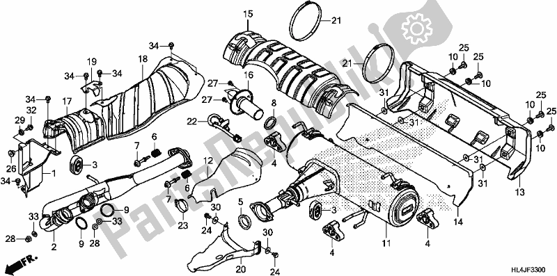 Todas las partes para Silenciador De Escape de Honda SXS 1000M3L Pioneer 1000 3 Seat 2018